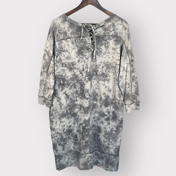 Chico's Mini Sweater Dress Women 12 (2) Gray Tie-Dye Pockets Drawstring P14 - Picture 8 of 12